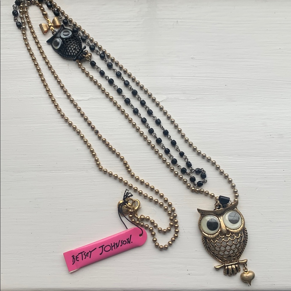 Rare Vintage Betsey Johnson Gold and Black Owl Necklace